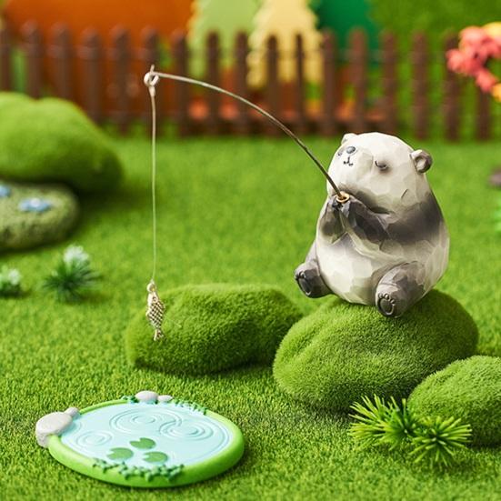 Фигурка медведя с удочкой Смоляное животное Рыболовный орнамент Декорация для аквариума, приборной панели автомобиля Снятие стресса Настольный декор для офиса