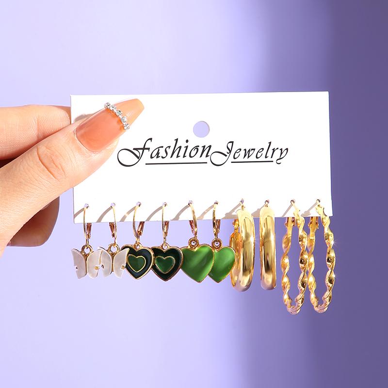 Colorful Resin Butterfly Earrings Set Pearl Purple Green Acrylic Gold Color Metal Hoop Earrings for Women Fashion Party Jewelry