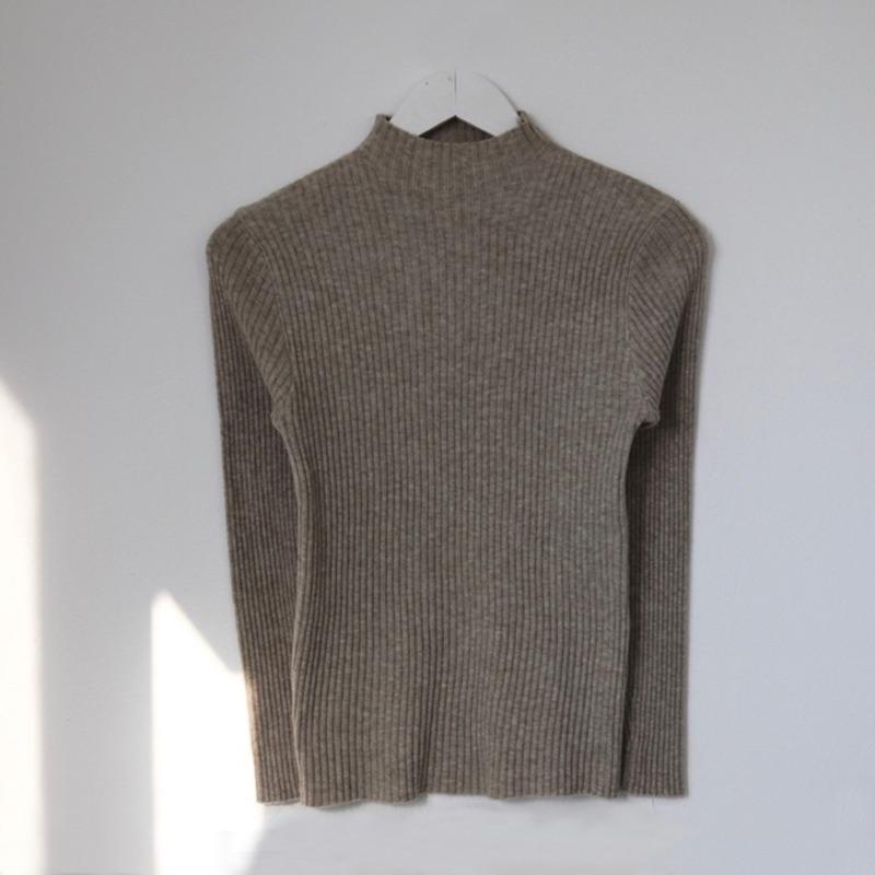 Осень Зима Базовый Полувысокий воротник Длинный рукав Женский вязаный свитер Мягкий Эластичный Свободный Пуловер Свитера Женщина Повседневный Простой Топы Внутренняя одежда