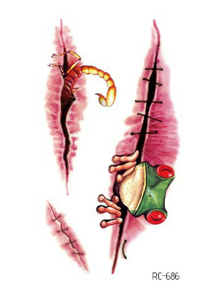 Водонепроницаемые временные татуировки на Хэллоуин: Кровавая рана шрам ужас наклейки