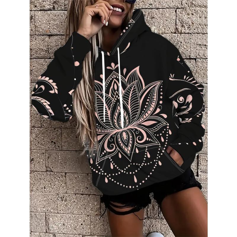 Women's hooded sweatshirt ethnic style mandala print long sleeve top