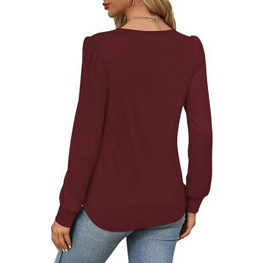 GMXIA Осенняя женская рубашка с длинным рукавом, модная повседневная, плиссированная, с низким круглым вырезом, женская