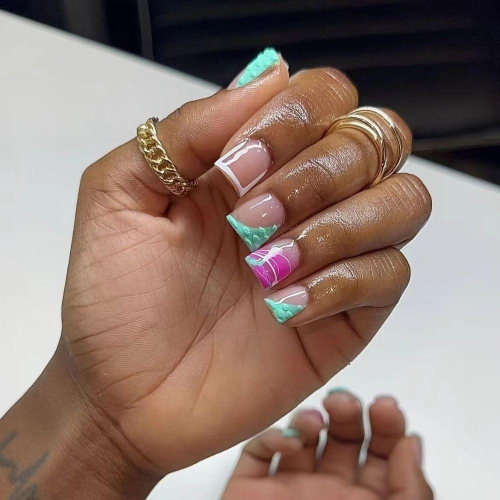 Короткие квадратные накладные ногти френч пресс на ногтях модные советы по маникюру для женщин и девочек