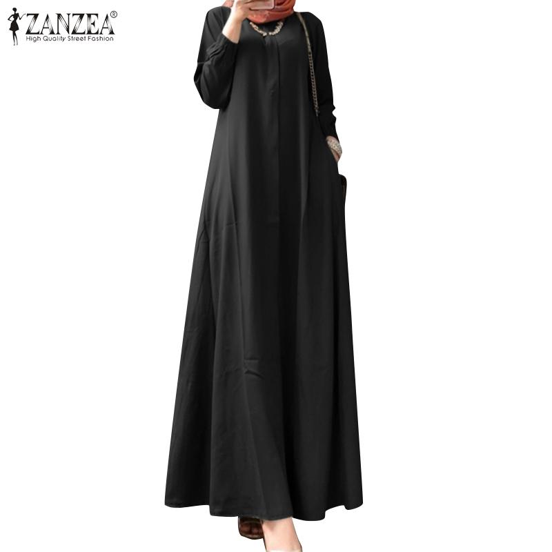 ZANZEA Весеннее свободное повседневное женское платье с круглым вырезом и длинными рукавами