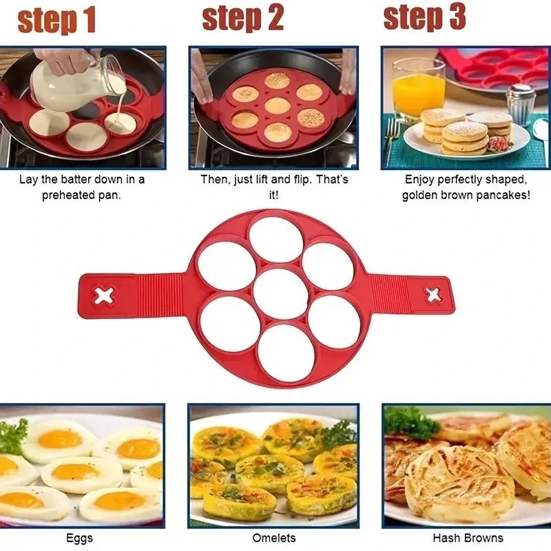 Silicone 7 Hole Circular Frying Pan Breakfast Pancake Mold DIY Baking Tool
