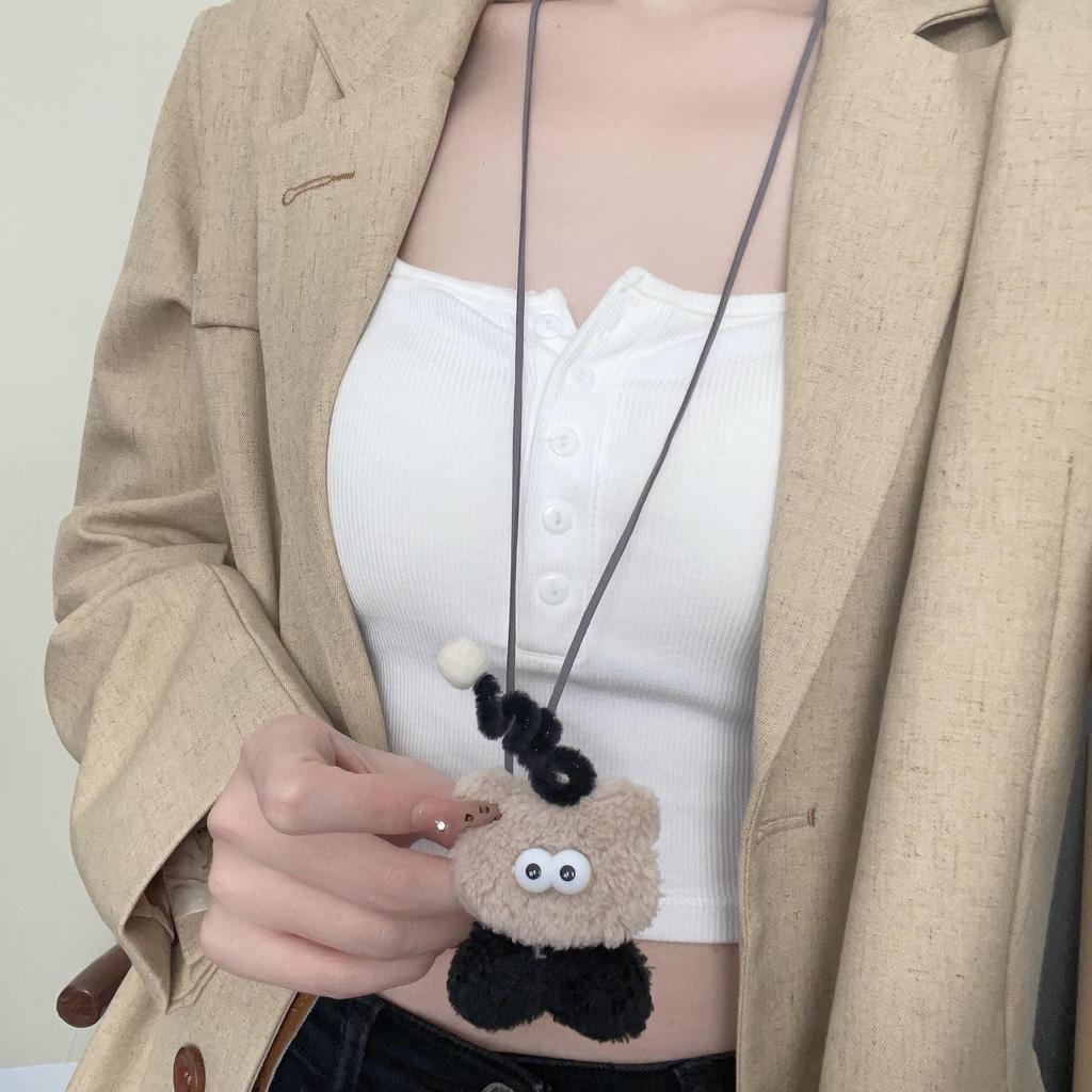 Cartoon Cute Twist Stick Plush Pendant Necklace – Heart Sweater Chain for Girls