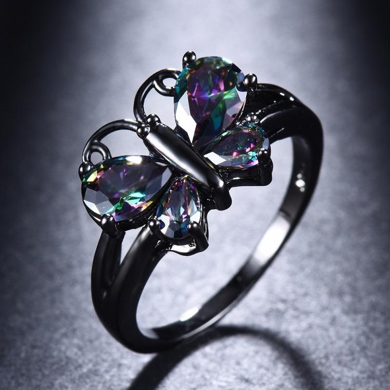 eBay black gold blue zircon butterfly ring, small animals