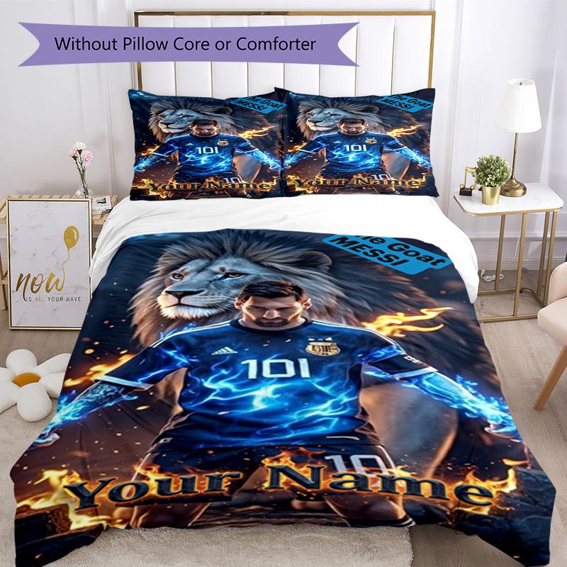 Football Messi Customize Your Name Custom Bedding Design for Decorate room Wrinkle Resistant Home Decor Birthday/Christmas Gift Idea