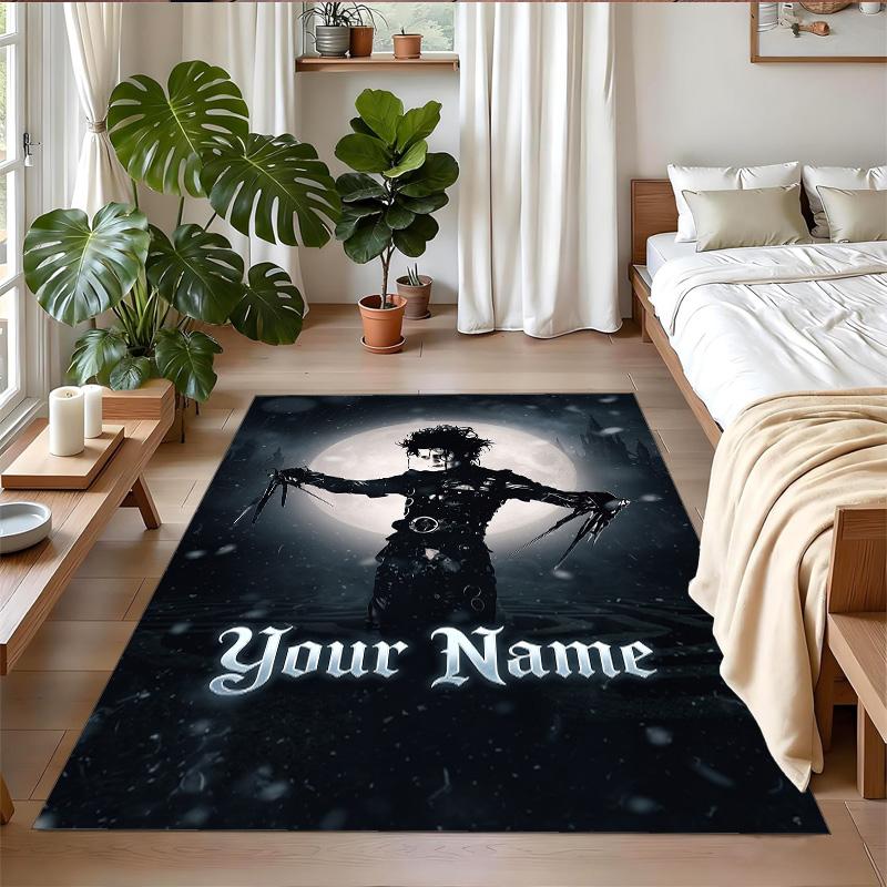 Crystal Velvet Rug Custom Name Text, Soft Non Slip Floor Mat Home DecorEdward Scissorhands