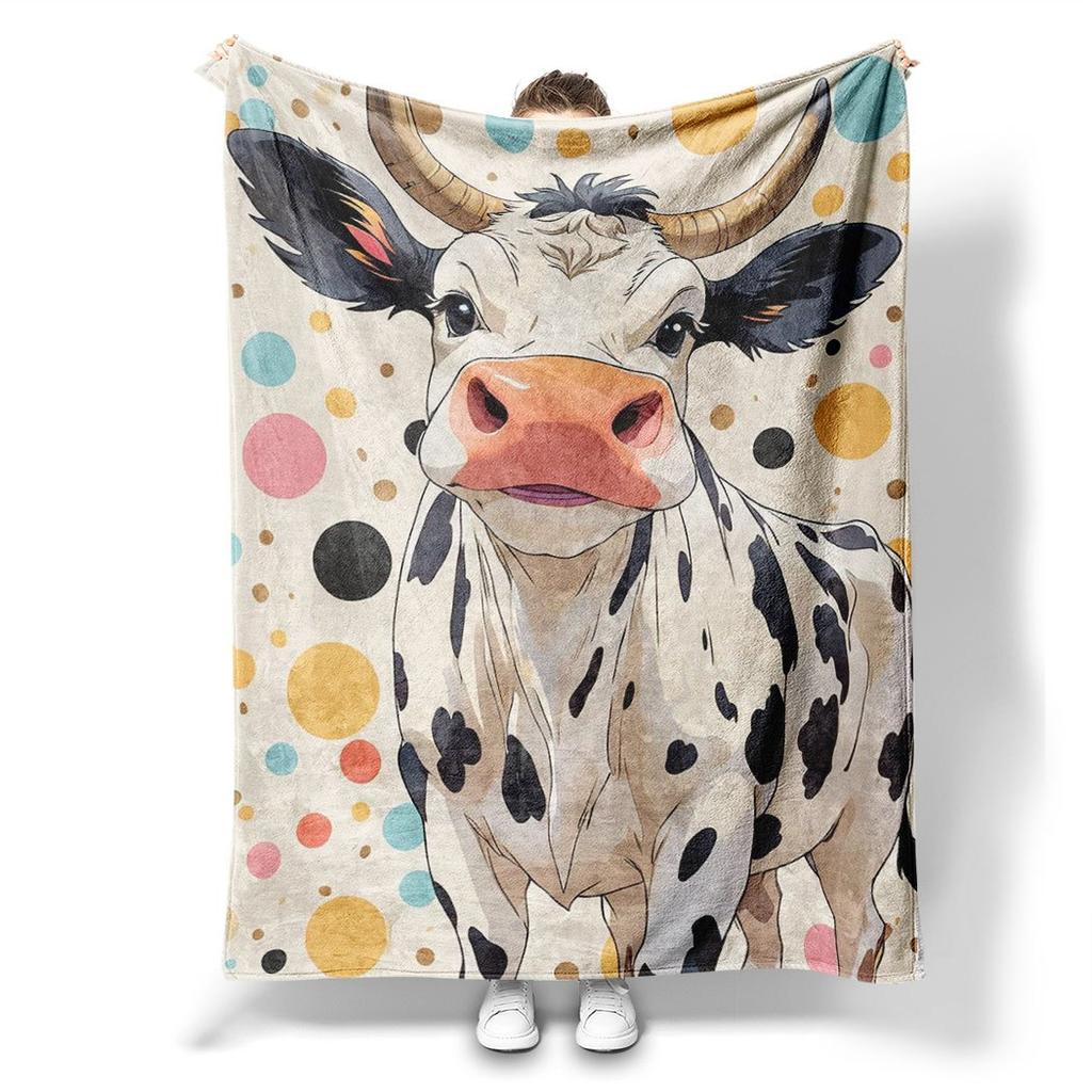 Cute Cow Print Flannel Throw Blanket Watercolor Style Soft Cozy Fleece for Home Office Sofa and Car All Season Gift