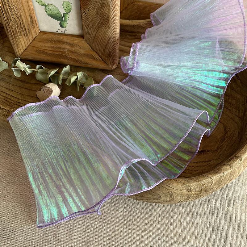 Прозрачное кружево «Большая волна» в синих и прозрачных оттенках, шириной 15 см, 1 ярд