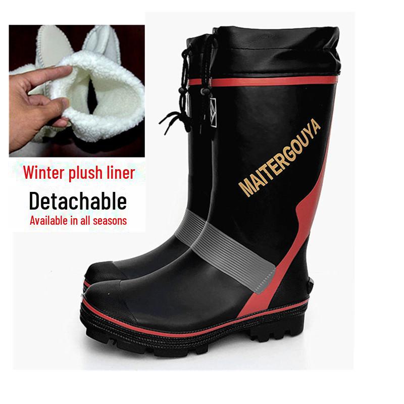 Men's Steel-Spiked Anti-Slip High Top Rubber Boots for Outdoor Fishing & Snow