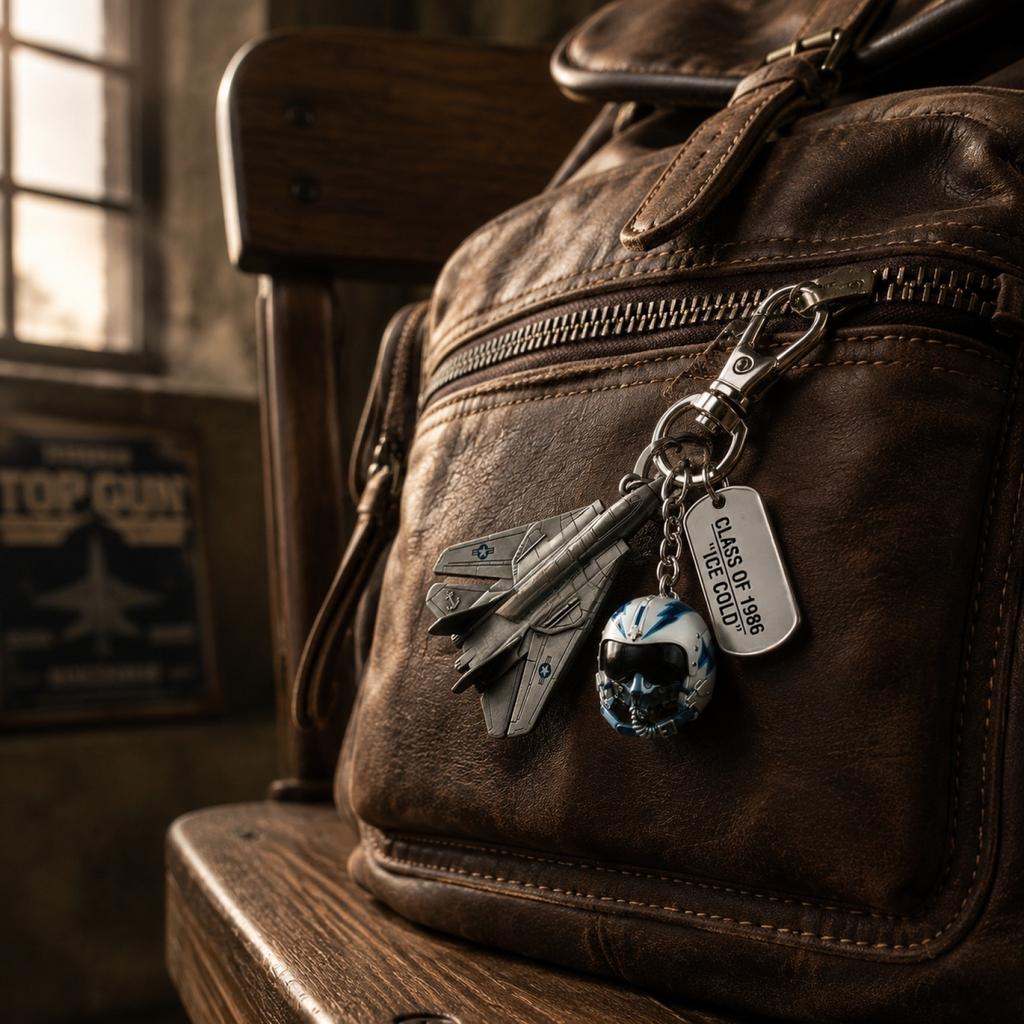 Metal Fighter Jet and Pilot Helmet Keychain Set with Commemorative Tag Durable Alloy Material for Collectors and Aviation Enthusiasts