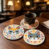 Heat Insulation Mats for Coffee Cups 6 Pcs Cute Cat Coasters, Thick Heat-Resistant Wood Coaster Tabletop Protection, Wooden Drink Coasters Table