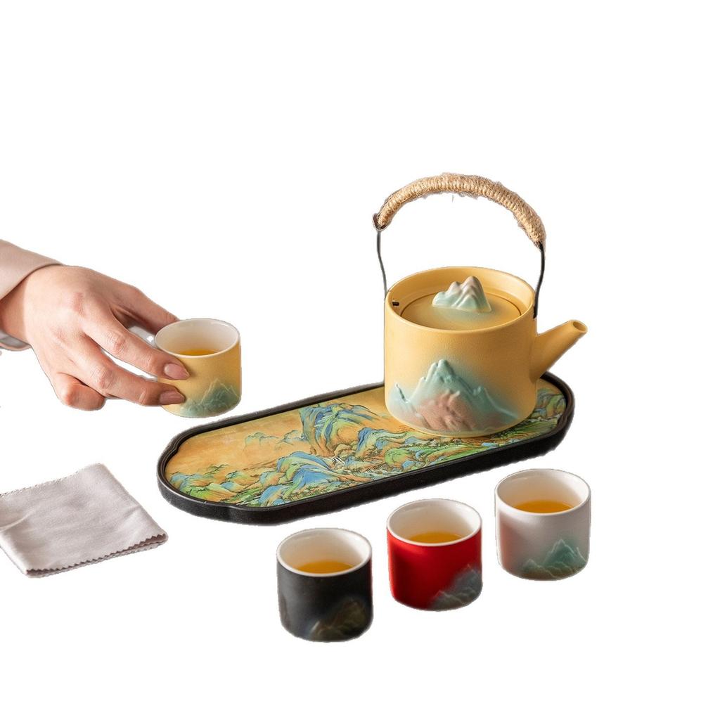 Thousand miles of Jiangshan lifting beam pot business gift printing one pot four cups travel tea set master cup