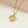 Peach Heart Necklace Women'S Light Luxury Style Simple And Versatile Temperament Shining Zircon Pearl Jewelry