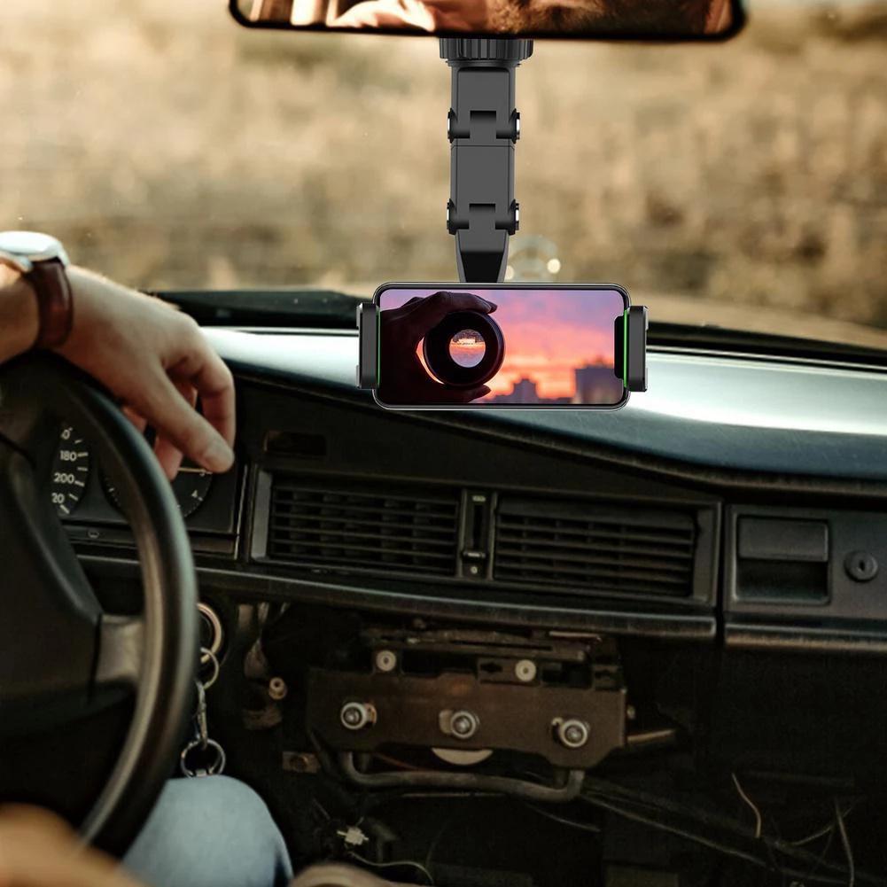 Автомобильный держатель для телефона с зеркалом заднего вида на 360 ° для телефона 4,0-6,1 дюйма, кронштейн с GPS-навигацией, держатель для телефона, подставка, регулируемая поддержка