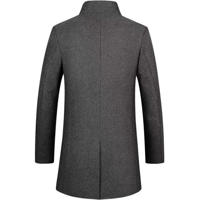 Autumn and Winter Men's Medium and Long Woolen Coat Men's Slim-fitting Solid-color Lapel Trench Coat