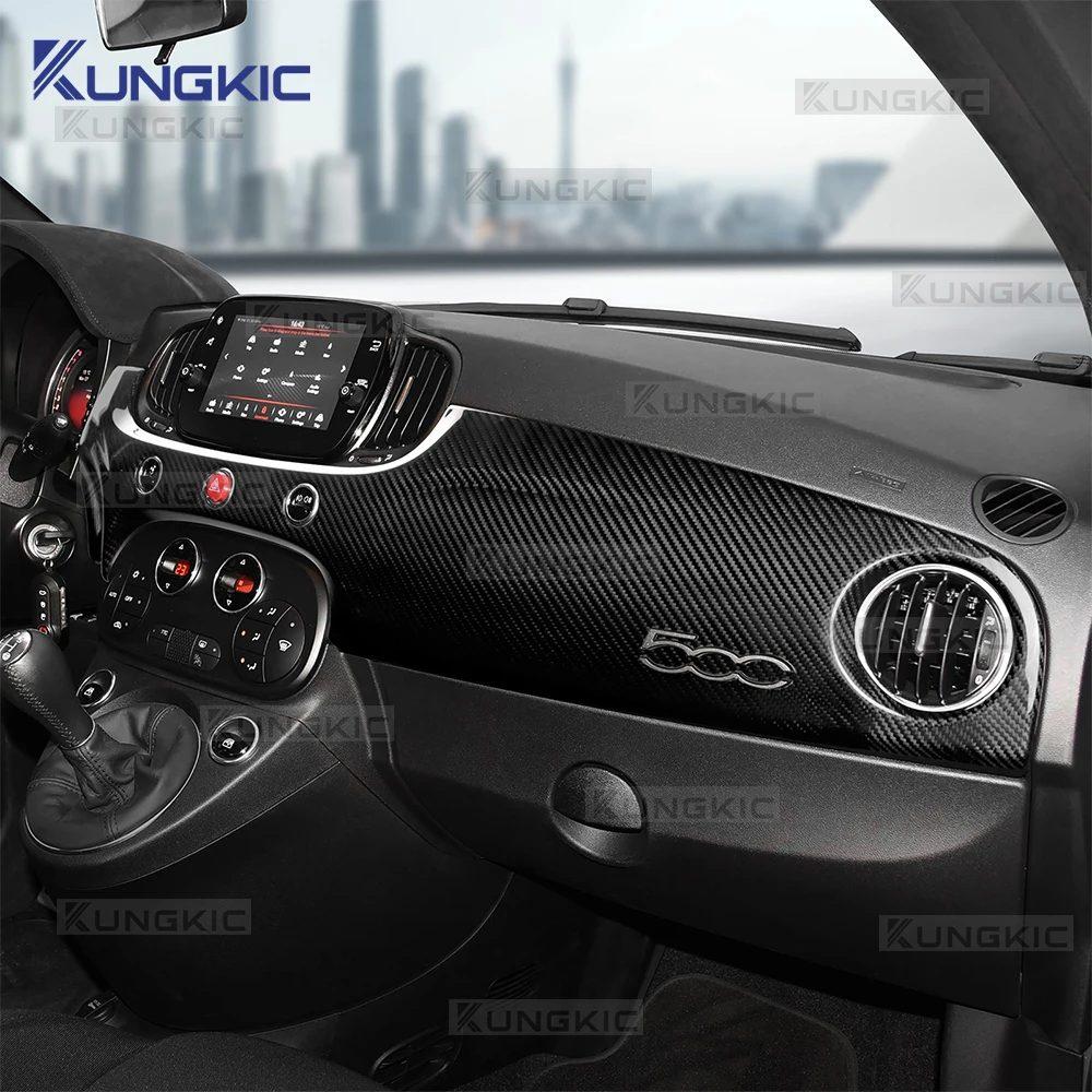 For Abarth 595 695 595C 695C/Fiat 500 500C 2016-2024 Real Dry Hard Carbon Fiber Sticker LHD Car Co-Pilot Dashboard Trim Panel