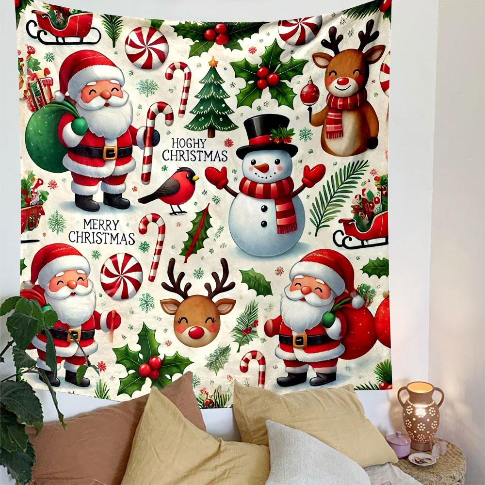 Santa Claus and Christmas Holiday Pattern Patterned Tapestry Decorative Wall Hanging, Home Bedroom Living Room Decor