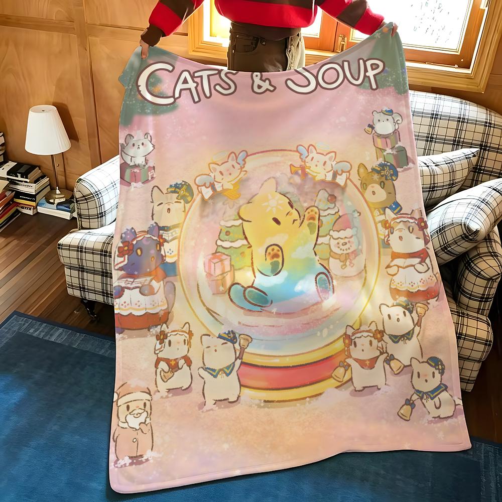 Игровое одеяло C-Cats S-Soup Throw из фланели с уютным принтом, портативное, прочное, можно стирать в машине, милое, классное