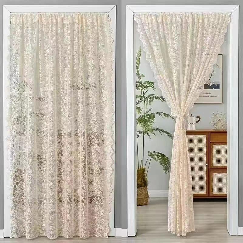 Lace Polyester Mosquito Proof Door Net Screen Hanging Door Curtain Side Fly Free-punch Vintage Lace Curtains Romantic Semi Sheer Floral Lacy Curtain