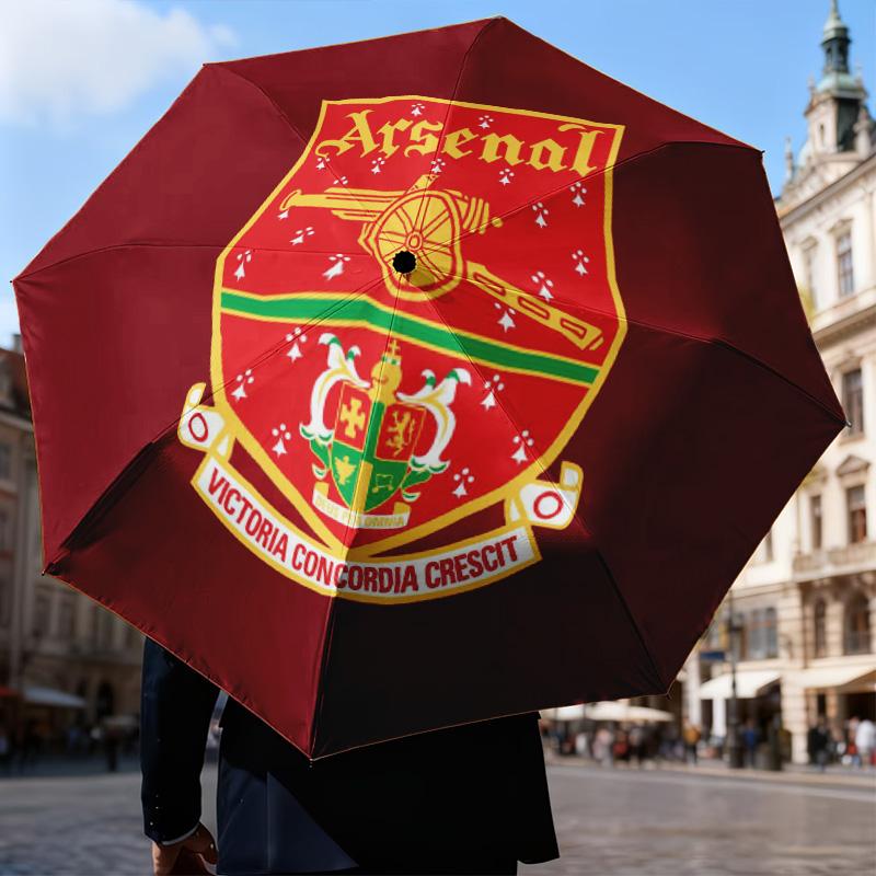 Arsenal Football Club Crest Automatic Folding Umbrella - 8-Rib Travel Umbrella with Auto Open/Close & Portable Gifts for holidays or birthdays