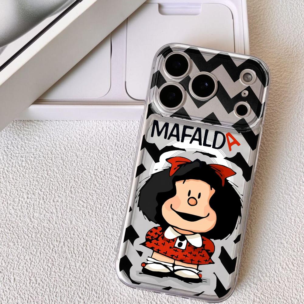 Cartoon Cute M-Mafalda Phone Case For iPhone 17 16 15 14 13 12 Pro Max Plus With Magnetic Crystal Clear Case Wireless Charge