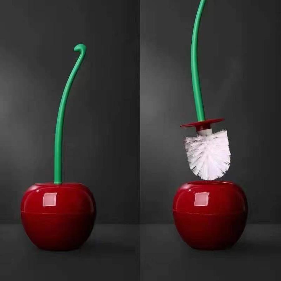 Cherry Toilet Brush - Long Handle Soft Bristle Toilet Brush for Home Use, Creative Plastic Cleaning Brush Set for Toilet