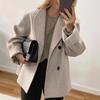Женское винтажное элегантное теплое шерстяное пальто осень-зима повседневное двубортное однотонное пальто шикарный воротник-стойка верхнее пальто для поездок на работу