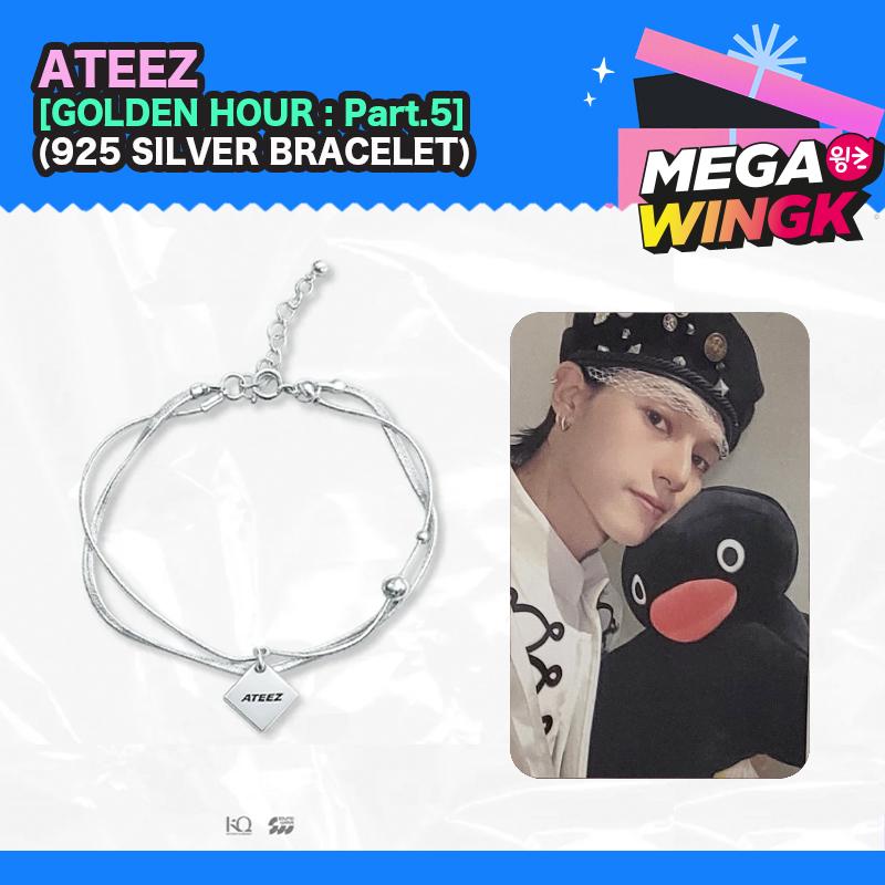 [ATEEZ ЗОЛОТОЙ ЧАС : Часть 5 Официальный MD] Редкий Браслет с Покрытием Серебром 925 Пробы + Официальная Фотокарточка (1 шт.)