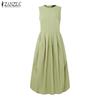 ZANZEA Женское повседневное платье без рукавов с рюшами, свободного кроя, повседневное длинное