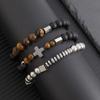 Винтажный многослойный браслет из бисера для мужчин, модные браслеты в стиле хип-хоп, тигровый глаз CCB, титановые стальные браслеты с крестообразными бусинами, аксессуары для мужчин
