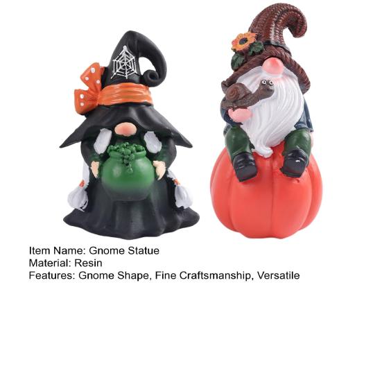 Halloween Gnome Decoration Pumpkin Couple Resin Figurine Fairy Tale Themed Gnome Sculpture Indoor Outdoor Table Desk Home Decor