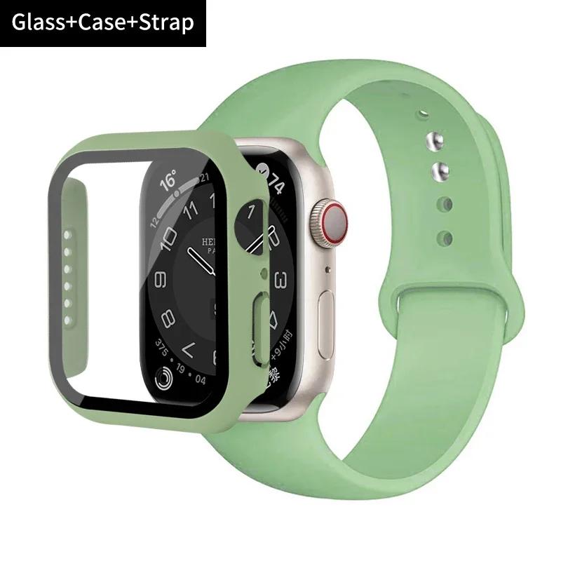 Стекло+корпус+ремешок для Apple Watch band 44 мм 45 мм 42 мм 41 мм 40 мм 38 мм Силиконовый ремешок для часов браслет iWatch series 8 9 7 6 5 4 3 SE