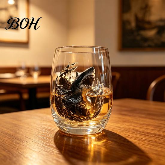 Decorative Glass for Housewarming Pirate Theme Stemless Wine Glass, 425ml Capacity, Marine Inspired Design Cocktail Glassware Borosilicate Cup,