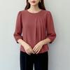 ZANZEA Женская повседневная однотонная блузка с круглым вырезом и рукавом 3/4