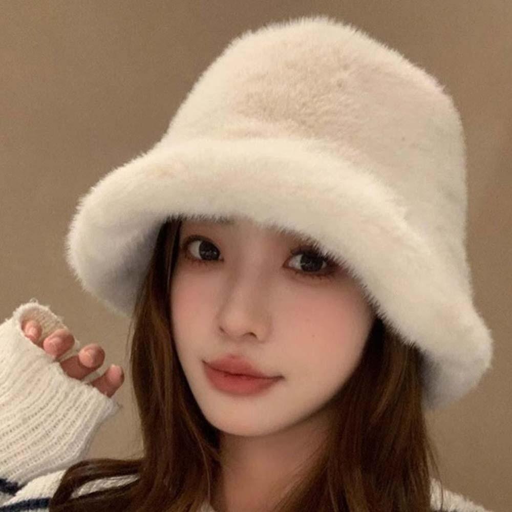 Warmer Winter Fisherman Hat Imitation Mink Fur Anti-cold Bucket Hat Elegant Plush Basin Cap Daily