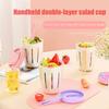 Двухслойный салатник, переносной контейнер для фруктов с вилкой, герметичная герметичная коробка для еды для пикника на открытом воздухе и путешествий
