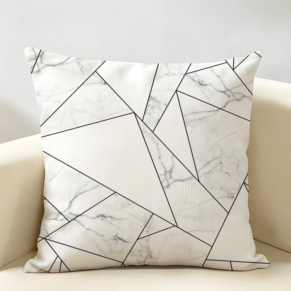 Marble Geometric Patterns Cushion Cover Natural Linen Organic Fabric Double-Sided Printing Breathable Perfect For Home Decor