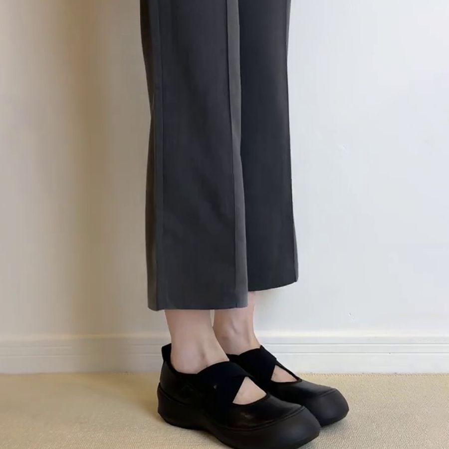 2025 новая платформа спортивные туфли Мэри Джейн с перекрестным ремешком, маленькие кожаные туфли, круглый носок, балетки, женские туфли с мелким вырезом, ретро одинарные туфли