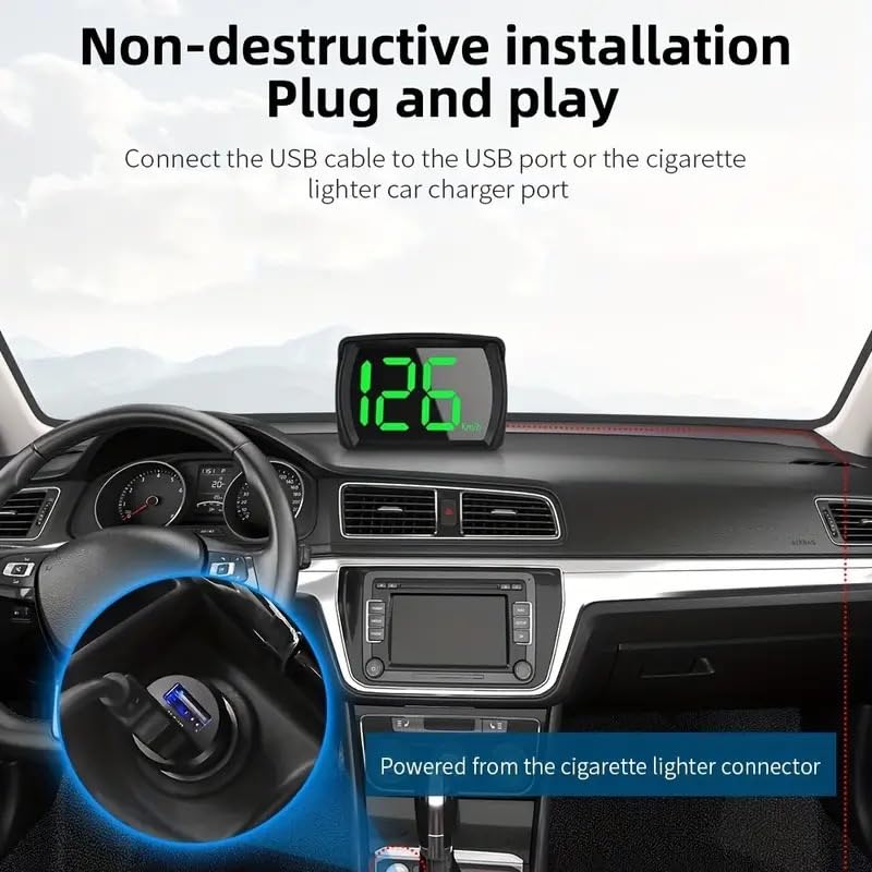 Проекционный дисплей для автомобилей HUD GPS Спидометр MPH с быстрой зарядкой QC3.0 и устойчивыми силиконовыми накладками, USB-кабель 2 м, Цифровой спидометр для автомобилей Грузовиков,
