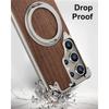 Luxury Wood Magnetic Phone Case for Samsung Galaxy S24 Ultra Magsafe 360° Kickstand Frameless Bumper Drop-Proof Phone Back Cover