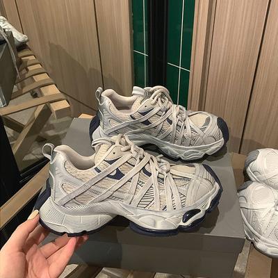 Европейская станция сетка толстая подошва папины кроссовки женские 2025 весна новинка Bajia увеличение роста дышащие ремешки спортивная и повседневная обувь