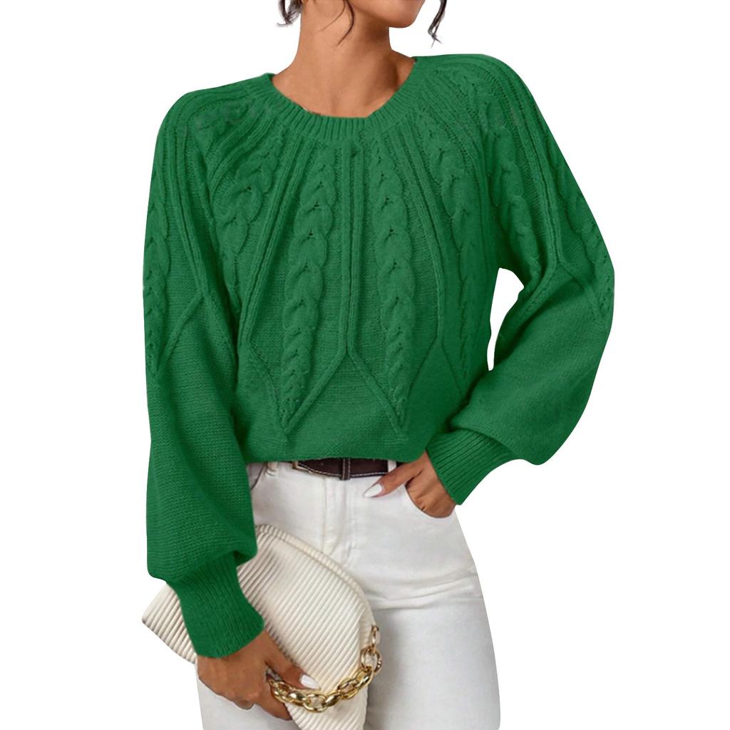 Women's Solid Color Crew-neck Long Sleeve Thread Solid Color Casual Sweater Top
