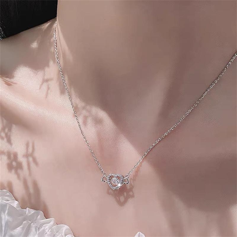 Ожерелье с подвеской в ​​виде крыльев ангела в форме сердца для женщин, подвески с кристаллами циркона, ожерелья, корейская мода, ожерелье с цепочкой на ключицы, аксессуары