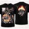 Biker Style T-Shirt. Skeleton On a Burning Motorcycle.