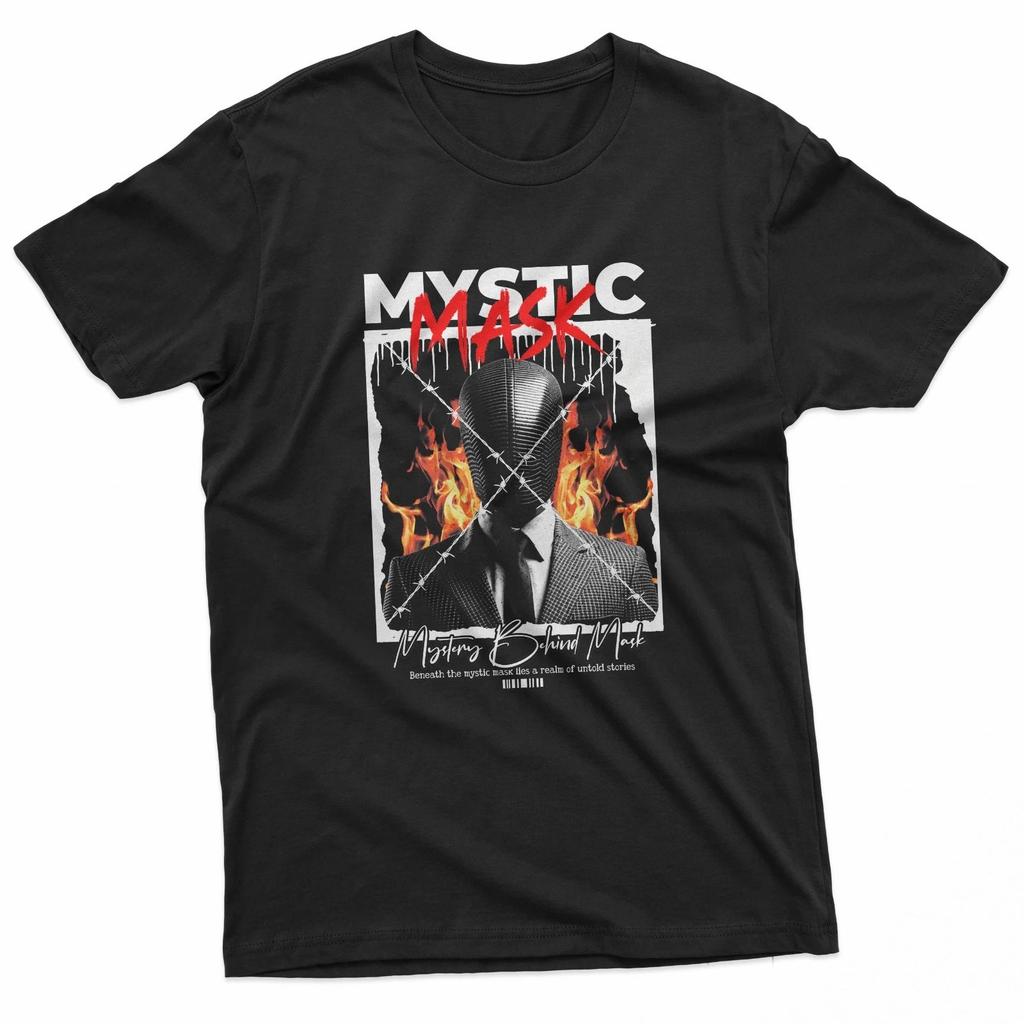 Mystic Mask Burning Suit Streetwear 100% Cotton T-shirt Mens Tees Top
