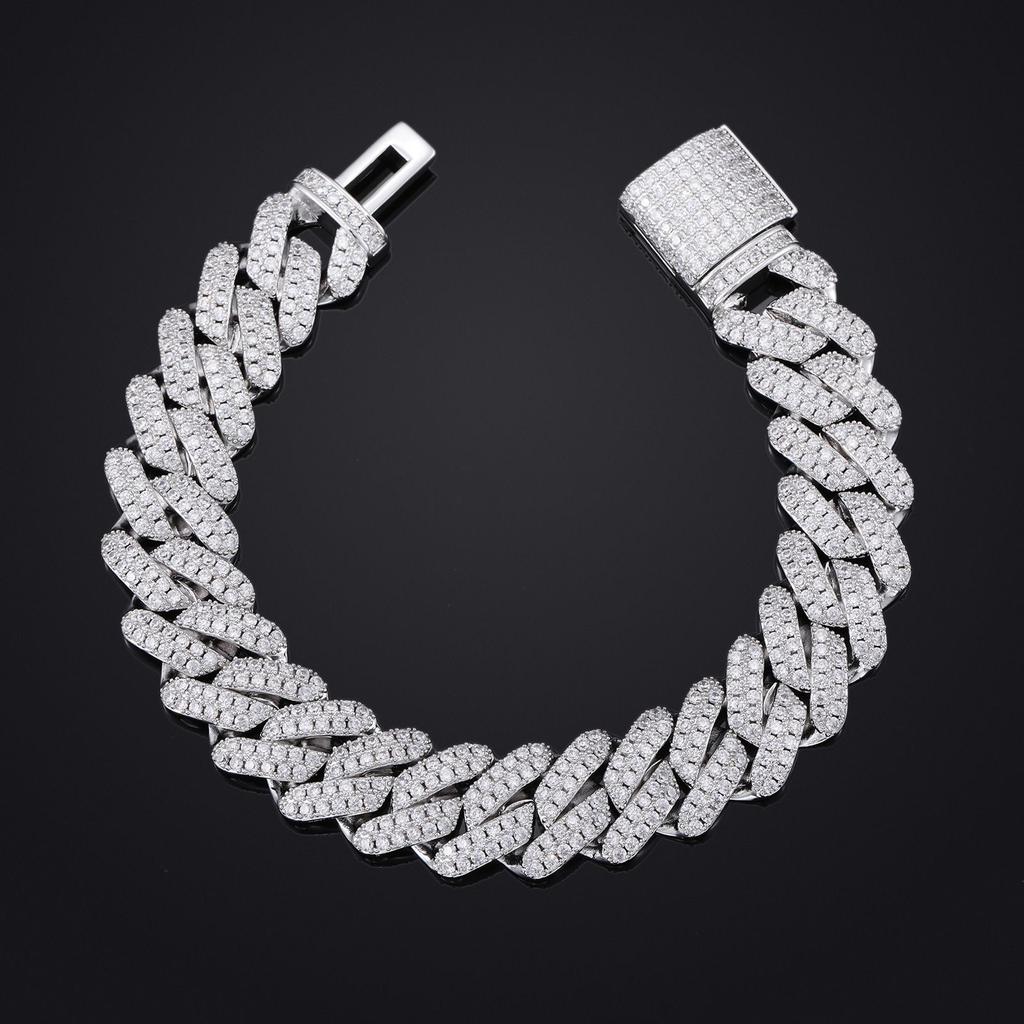 Cross-border 14mm2 Row 5A Full Zircon Cuban Chain Hip-hop Bracelet Unisex Iron Electroplated Jewelry
