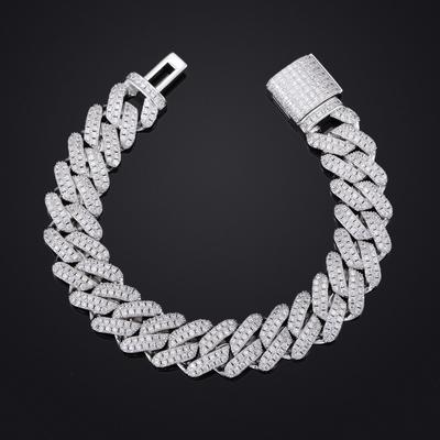 Cross-border 14mm2 Row 5A Full Zircon Cuban Chain Hip-hop Bracelet Unisex Iron Electroplated Jewelry
